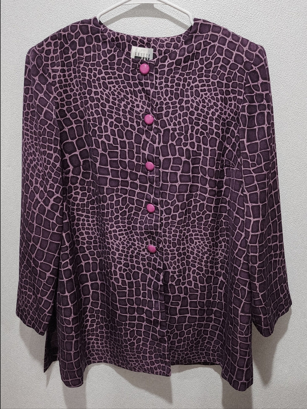 Leslie Fay Blazer Jacket Womens Sz 16P WP Petite Purple Shoulder Pads Side Slits